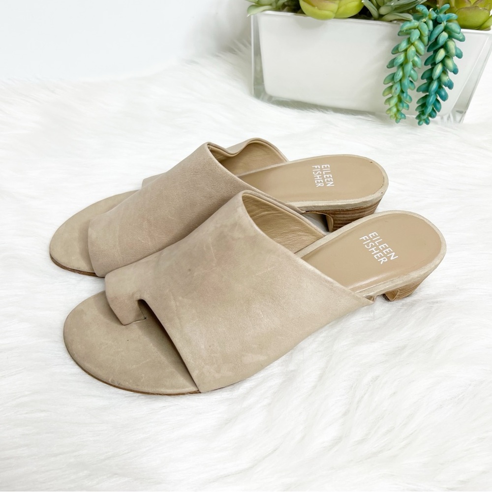 Eileen Fisher leather heeled sandal taupe 7